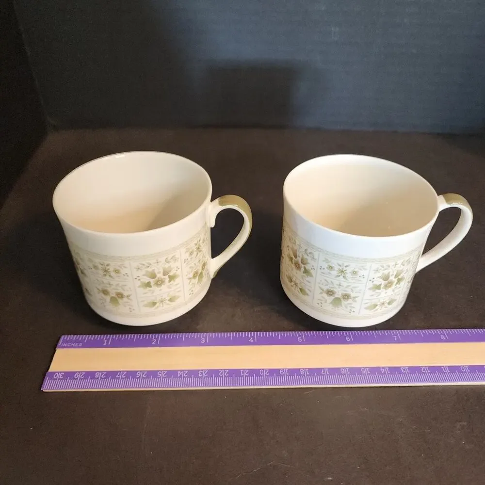 Royal Doulton Tea Coffee China Cup~Samarra~Green Tan Floral, England Set of 2